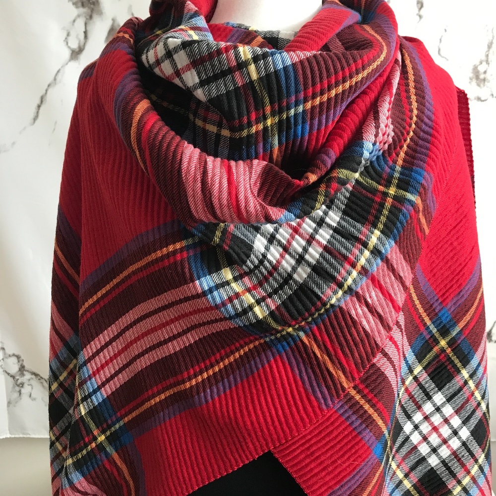 Red Plaid Blanket Scarf Marcus Adler Bra…
